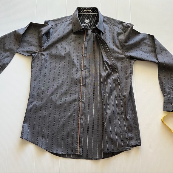 BUGATCHI UOMO Men’s Shaped Fit Black Button Up Long Sleeve Dress Shirt SizeLarge - Picture 5 of 14